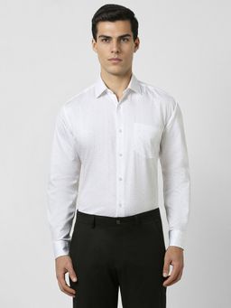 Van Heusen - Men White Regular Fit Print Full Sleeves Shirt