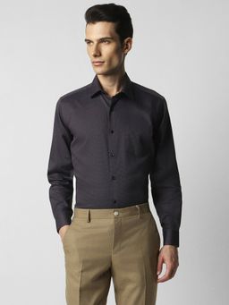 Van Heusen - Men Black Regular Fit Textured Full Sleeves Shirt