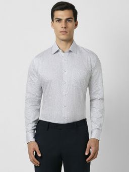 Van Heusen - Men White Slim Fit Print Full Sleeves Shirt