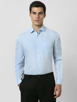 Van Heusen - Men Blue Regular Fit Textured Full Sleeves Formal Shirt