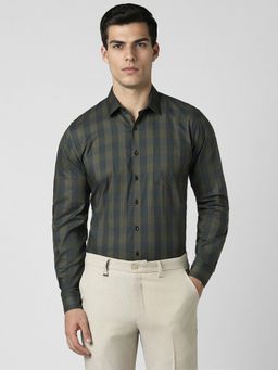 Van Heusen - Men Green Slim Fit Check Full Sleeves Formal Shirt