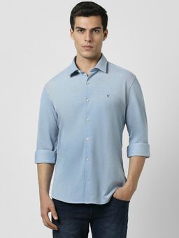 Van Heusen - Men Blue Slim Fit Textured Full Sleeves Casual Shirt
