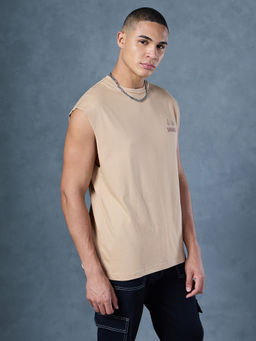 Bewakoof - Men's Brown Graphic Printed Oversized Vest