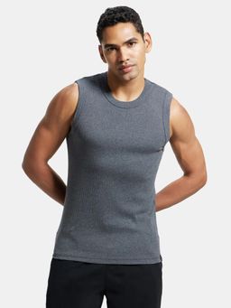 Jockey - 9930 Men Super Combed Cotton Rib Solid Round Neck Muscle Vest-Charcoal Melange