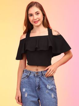 Globus - Women Black Off Shoulder Crop Top