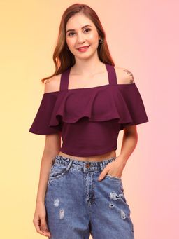 Globus - Women Wine Off Shoulder Crop Top