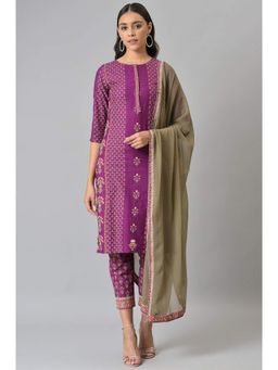 W - Women Blue Solid Rayon Kurta With Shrugs & Parallel Pant