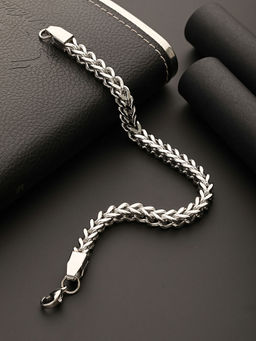 Aatmana - Men Silver Plated Curb Chain Stainless Steel Bracelet
