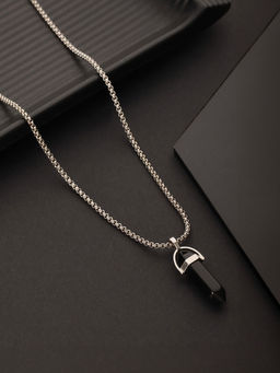 Aatmana - Men Silver-Toned & Black Silver-Plated Necklace