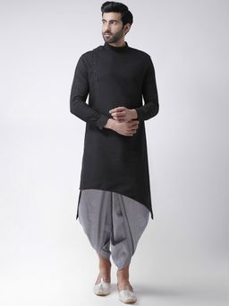 KISAH - Men Black Solid Cotton Blend Kurta Dhoti Set