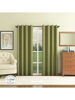 HomeTown - Fiesta Solid Textured Sheer Xl Door Curtains 9 Feet In Mint Colour (Set of 2)
