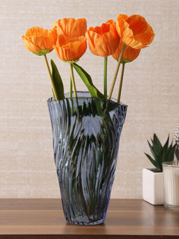 HomeTown - Belize Glass Waves Vase in Blue Colour