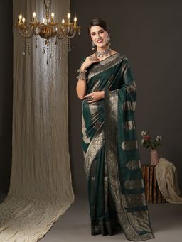 Akhilam - Womens Cotton Silk Teal Blue Woven Design Designer Saree with Unstitched Blouse