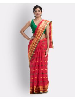 Angoshobha - Woven Self Design Bengal Cotton Red Tangail Tant Saree