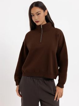 MIXT by Nykaa Fashion - High Neck Sweatshirt - Brown