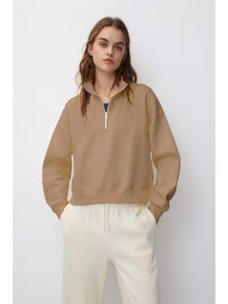 MIXT by Nykaa Fashion - High Neck Sweatshirt - Beige