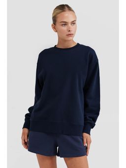 MIXT by Nykaa Fashion - Round Neck Solid Sweatshirt - Navy Blue