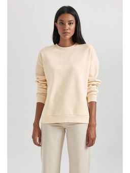 MIXT by Nykaa Fashion - Round Neck Solid Sweatshirt - Cream