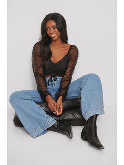 NA-KD - Black Swiss Dot Drawstring Mesh Top