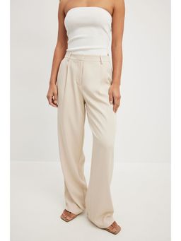 NA-KD - Pleat Detail Mid Waist Suit Pants Cream