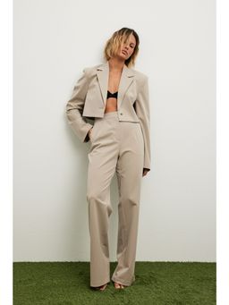 NA-KD - High Waist Pinstriped Straight Leg Suit Pants Beige