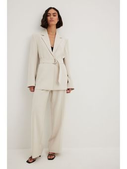 NA-KD - D Ring Belted Wide Shoulder Blazer Sand (Set of 2)