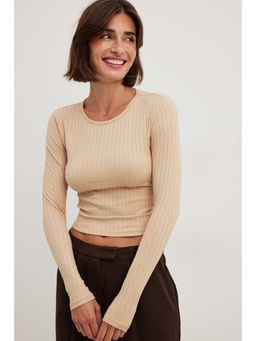 NA-KD - Ribbed Open Back Top Beige