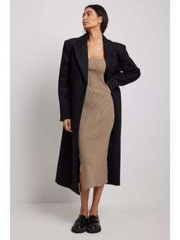 NA-KD - Scoop Neck Midi Slit Dress Taupe