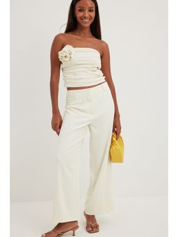 NA-KD - Cropped Mid Waist Straight Leg Suit Pants Cream