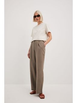 NA-KD - Heavy High Waist Wide Leg Linen Pants Bark