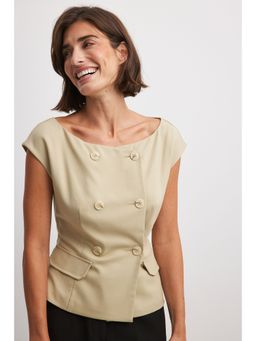 NA-KD - Short Sleeve Blazer Top Beige