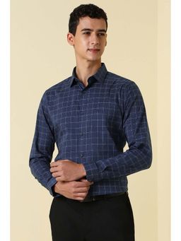 Allen Solly - Men Navy Blue Checks Full Sleeves Formal Shirt