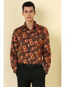 Allen Solly - Men Brown Floral Full Sleeves Party Shirt
