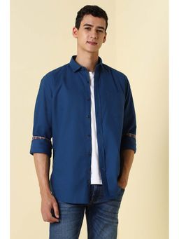 Allen Solly - Men Navy Blue Solid Full Sleeves Casual Shirt