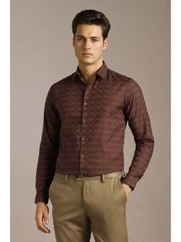 Louis Philippe - Men Brown Checks Full Sleeves Casual Shirt