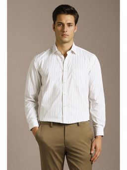 Louis Philippe - Men White Stripe Full Sleeves Formal Shirt