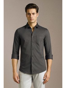 Louis Philippe - Men Grey Textured Full Sleeves Casual Shirt