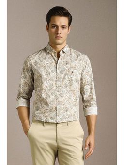 Louis Philippe - Men Beige Printed Full Sleeves Casual Shirt