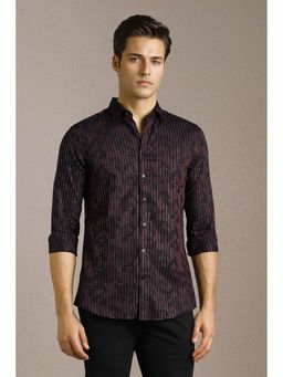 Louis Philippe - Men Wine Stripe Full Sleeves Casual Shirt
