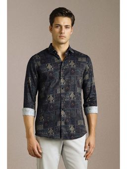 Louis Philippe - Men Navy Blue Printed Full Sleeves Casual Shirt