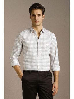 Louis Philippe - Men Off White Checks Full Sleeves Casual Shirt
