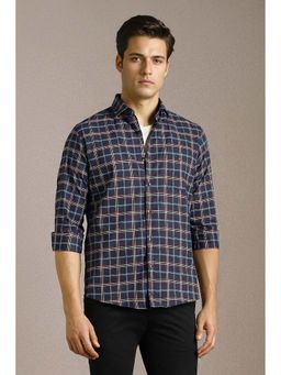 Louis Philippe - Men Navy Blue Checks Full Sleeves Casual Shirt