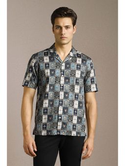 Louis Philippe - Men Blue Printed Half Sleeves Casual Shirt