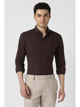 Peter England - Men Wine Solid Slim Fit Full Sleeves Formal Shirt