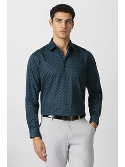 Van Heusen - Men Navy Blue Printed Full Sleeves Wedding Shirt