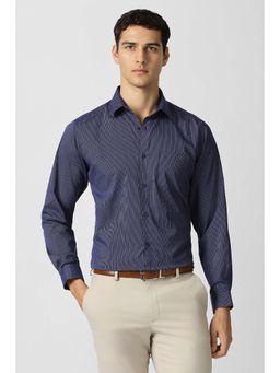 Van Heusen - Men Navy Blue Stripe Full Sleeves Formal Shirt