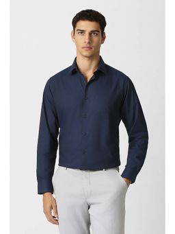 Van Heusen - Men Navy Blue Solid Full Sleeves Formal Shirt
