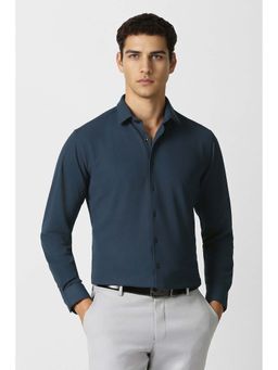 Van Heusen - Men Navy Blue Solid Full Sleeves Formal Shirt