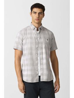 Van Heusen - Men Grey Checks Half Sleeves Casual Shirt