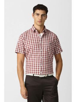 Van Heusen - Men Red Checks Half Sleeves Casual Shirt